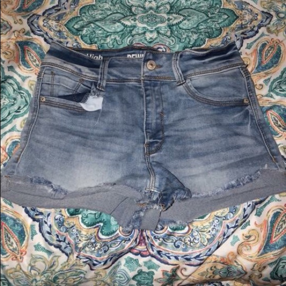Light - wash high-rise jean shorts